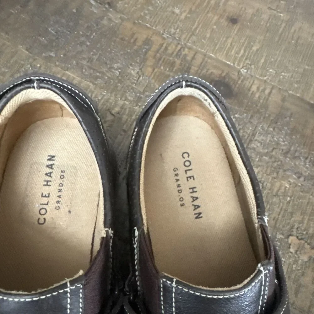 Cole Hann Leather Loafers Shoes Brown Perforated Strap Size 10.5 Grand OS